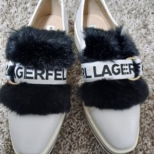 Karl Lagerfeld Women's Cream and Black Fur Loafers